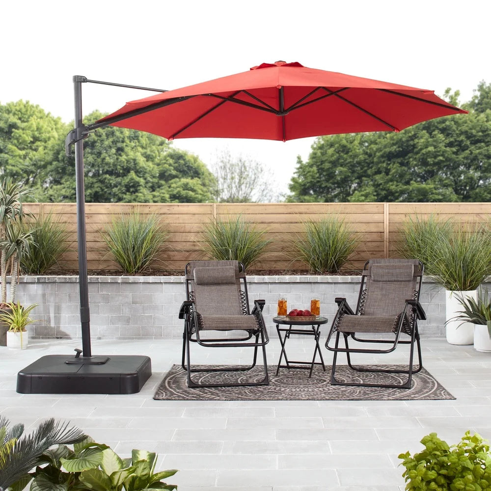 10ft Red Octagon Outdoor Tilting Cantilever Patio Umbrella with Weighted Base 360 Degree Rotation Adjustable Shade Garden Pool - Jimmys Supplies