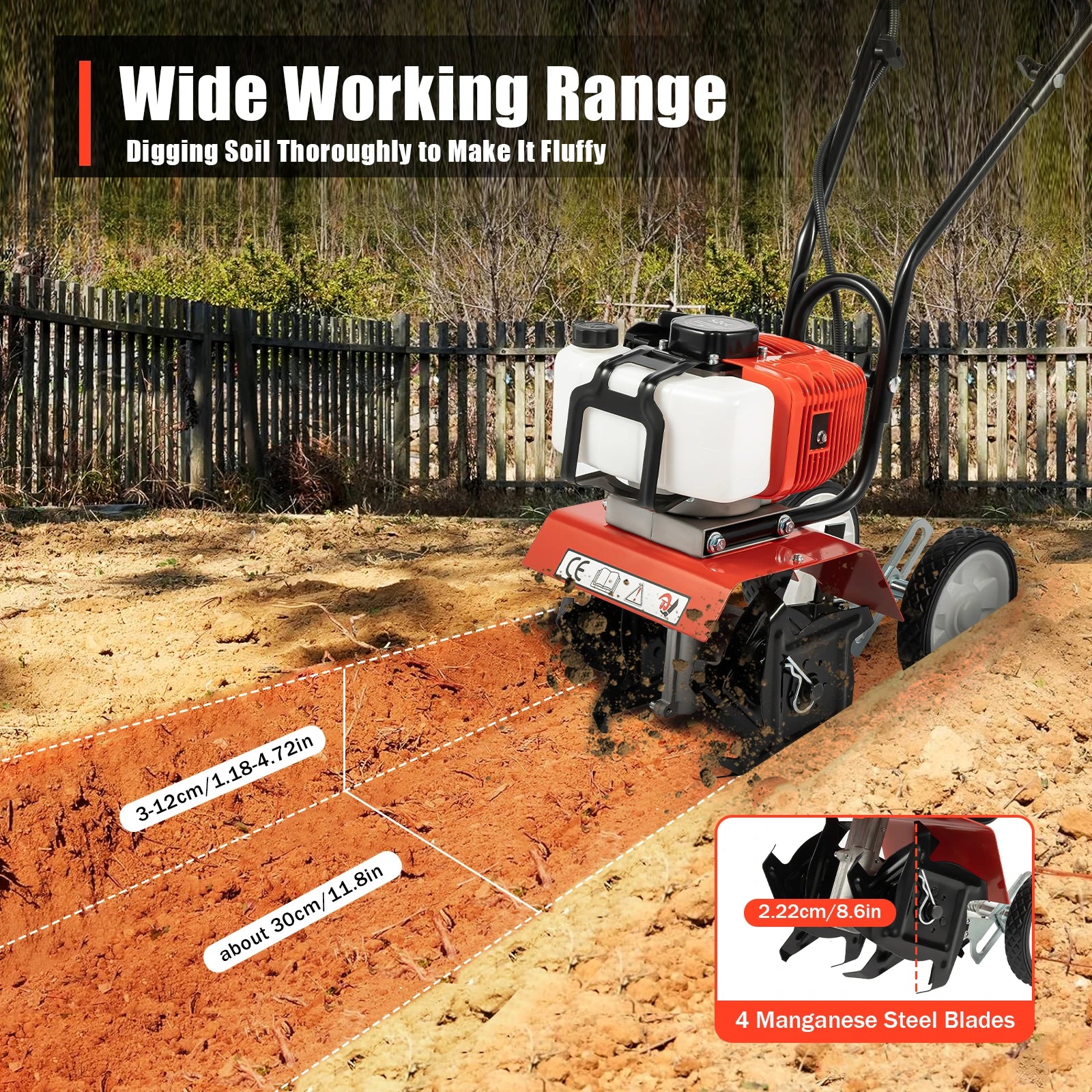 52CC 1700W Garden Gasoline Tiller Cultivator Garden Loosening Soil Machine Gas Powered Tiller Cultivator Rototiller - Jimmys Supplies