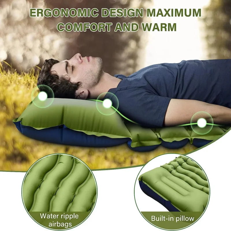 Outdoor Camping Air Mattress with Pillows Ultralight Thickened Built-in Pump for Hiking Picnic Sleep Comfort Travel Outdoor Gear