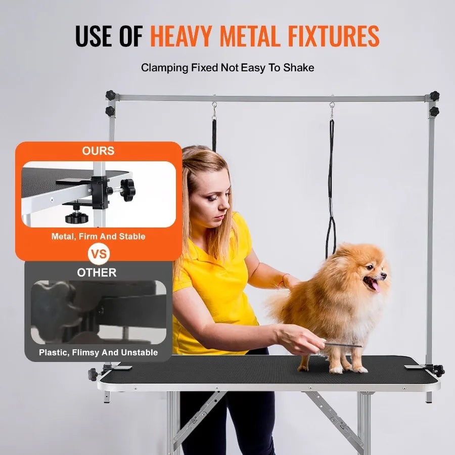 Pet Grooming Table Two Arms with Clamp 46'' Dog Grooming Station Foldable Pets Grooming Stand for Medium and Small Dogs Free N