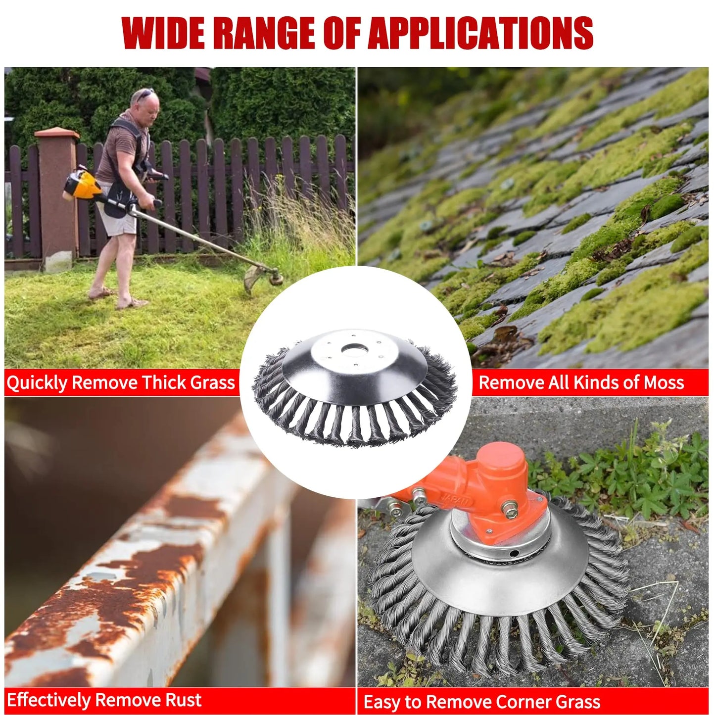 8 Inch Steel Wire Rotary Brush Cutter Trimmer Head Weeds Blade Cutter Compatible with String Trimmers, Moss Grass Rust Removal, - Jimmys Supplies