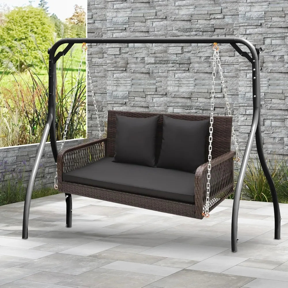 Wicker Outdoor Porch Swing 800 LBS Capacity 2-Seater - Jimmys Supplies