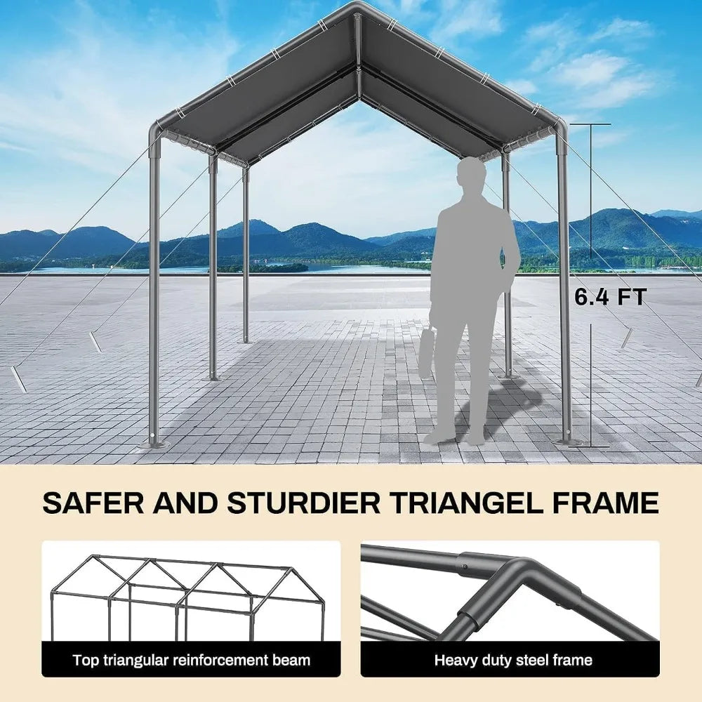 10x20 Heavy Duty, Metal Carport Waterproof Carports Garage Tent with 6 Steel Stakes Outdoor for Car Tuck Boat SUV Party - Jimmys Supplies
