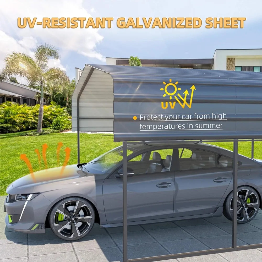 12 X 20 FT Carport with Galvanized Metal Roof and Frame Easy Assembly Car Shed with Enhanced Base Expanding Garage Space - Jimmys Supplies