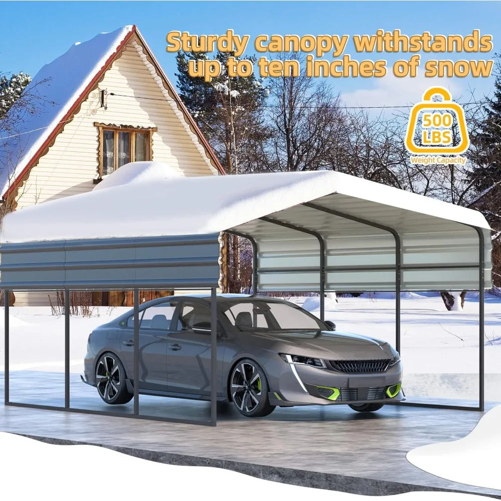 12 X 20 FT Carport with Galvanized Metal Roof and Frame Easy Assembly Car Shed with Enhanced Base Expanding Garage Space - Jimmys Supplies