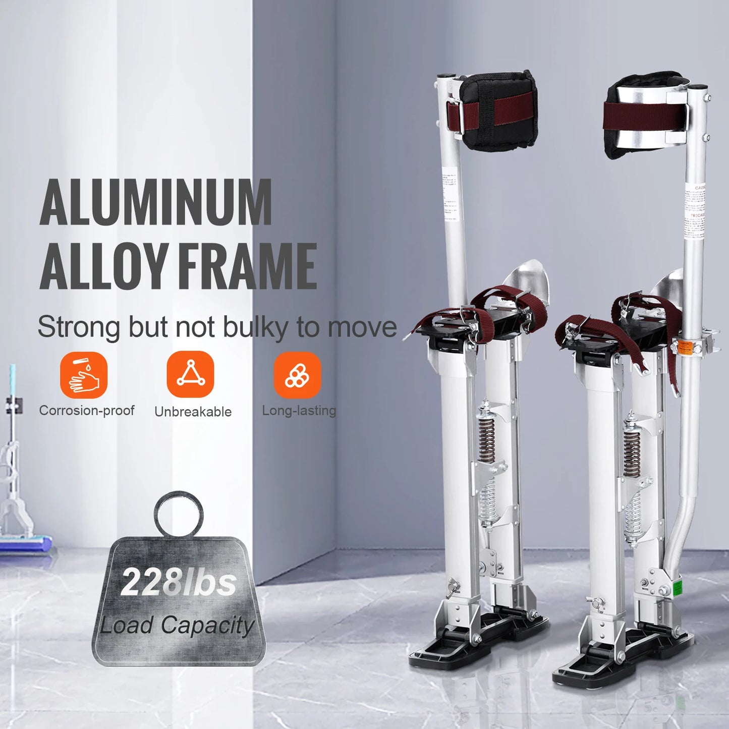 SucceBuy Drywall Stilts 18''-30''/36''-50'' Adjustable Aluminum Tool Stilts Protective Knee Pads Non-Slip Work Stilts for Home