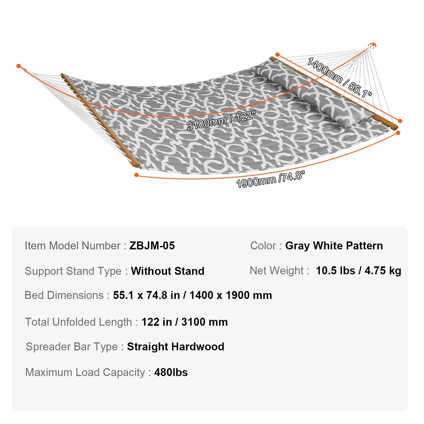 Two Person Hammock with Stand Included Double Hammock with Curved Spreader Bar and Detachable Pillow and Portable Bag