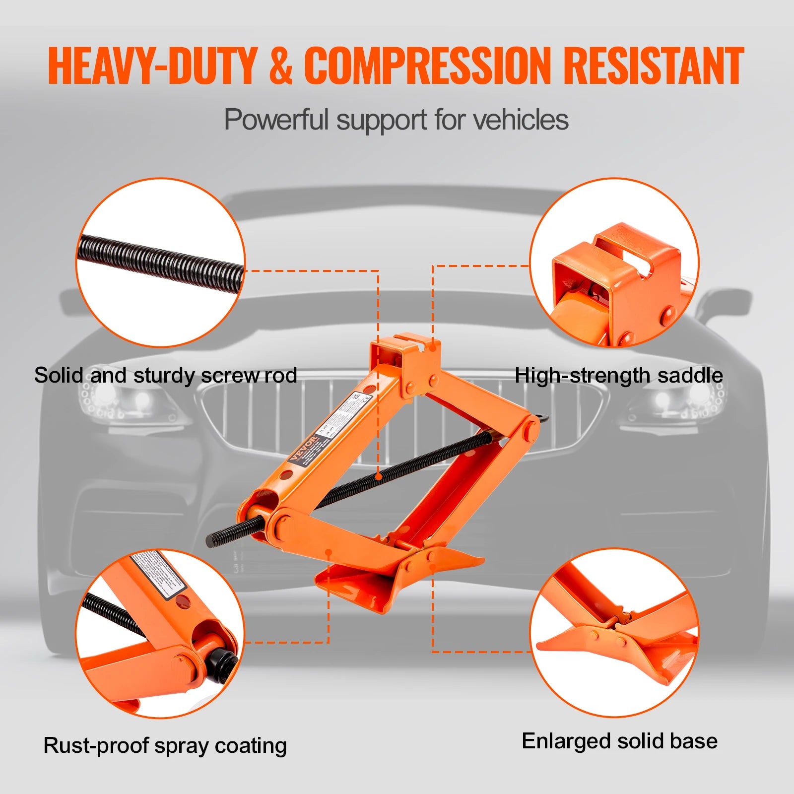 VEVOR Scissor Jack 2.5 Ton Lifting Range 3.7"-17.1" Portable - Jimmys Supplies