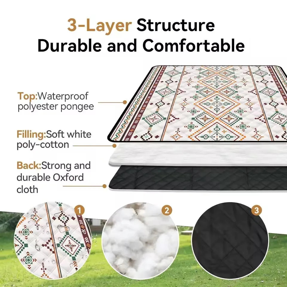 200x200CM Waterproof Picnic Blanket Large Beach Blanket Outdoor Picnic Mat Beach Mat with Carrying Handle for Travel Camping