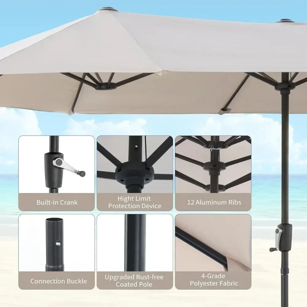 13 FT Large Patio Umbrella, Outdoor Double-Sided Table Market Umbrellas w/Crank Handle, 12 Heavy-Duty Ribs, 13 FT Patio Umbrella - Jimmys Supplies
