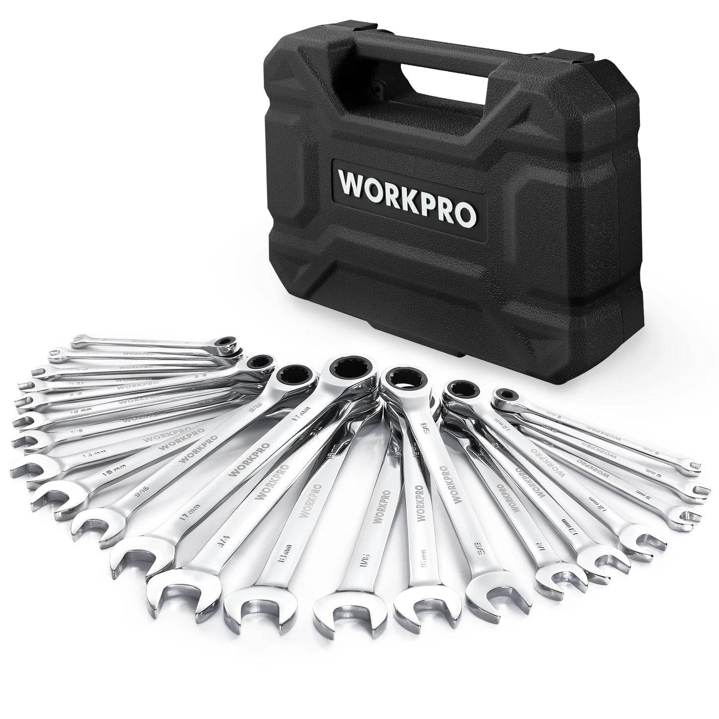 WORKPRO 23pc Ratcheting Wrench Set with Box and 72 Teeth - Jimmys Supplies