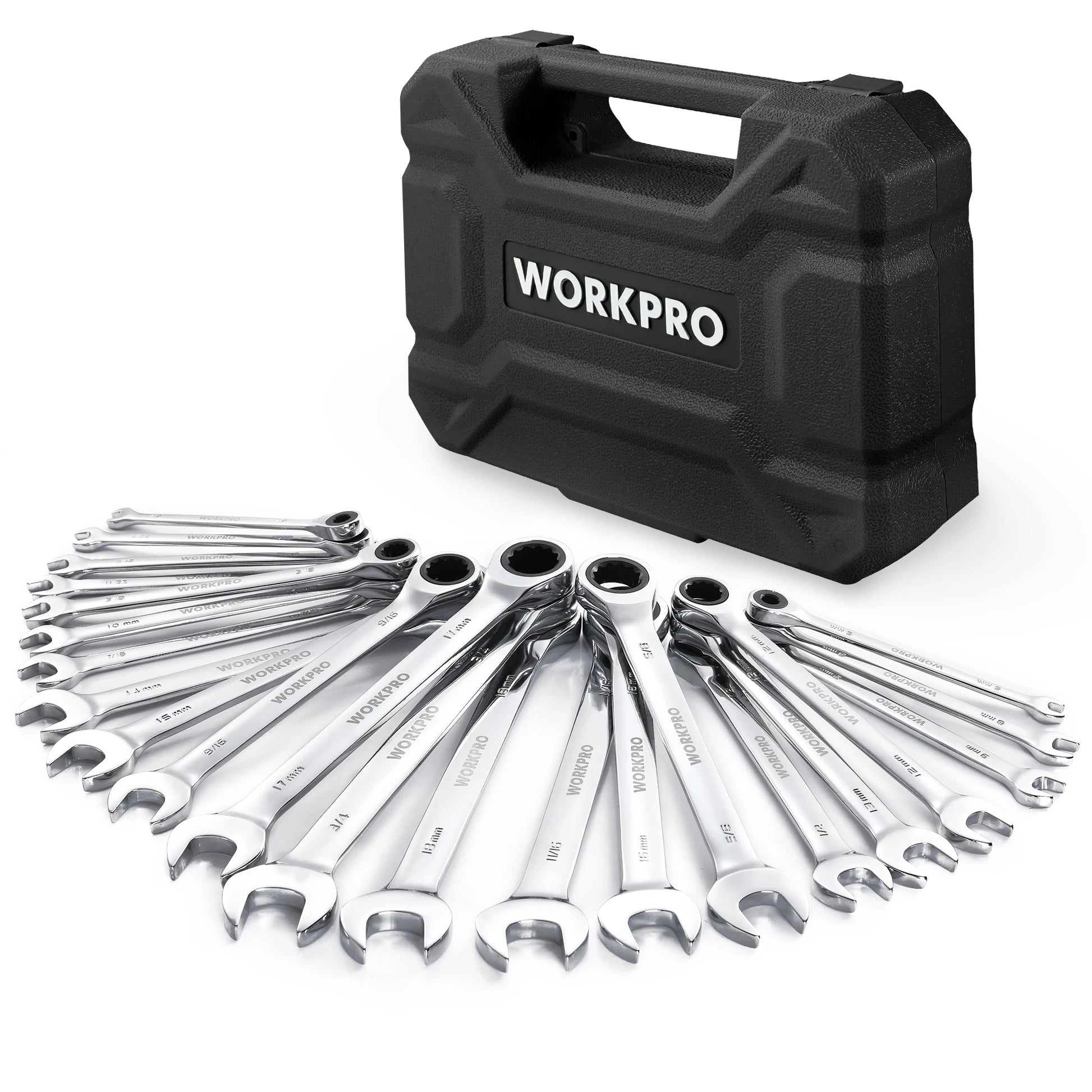 WORKPRO 23pc Ratcheting Wrench Set with Box and 72 Teeth - Jimmys Supplies
