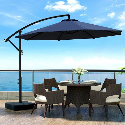 10ft Patio Umbrella with Base Included, Outdoor Offset Cantilever Umbrella w/Upgraded Yarn-dyed Fabric Shade, Sturdy 8 Rids - Jimmys Supplies