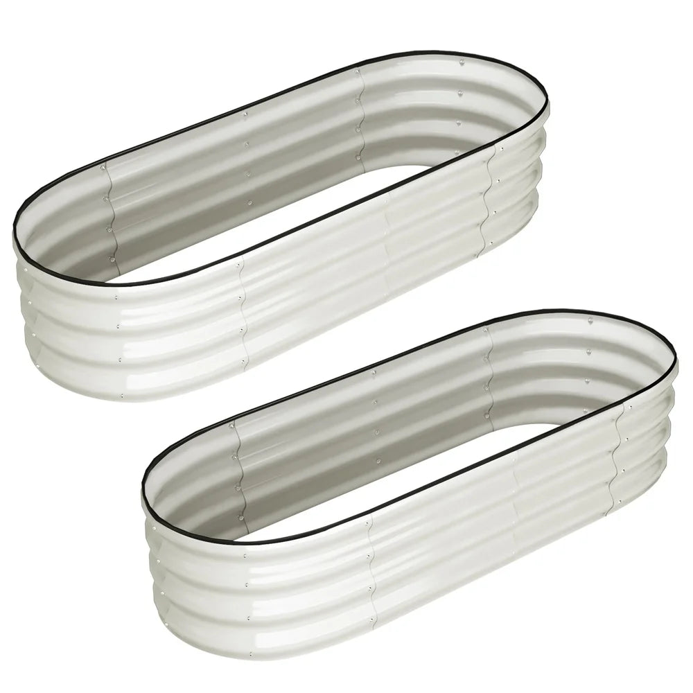 Galvanized Oval Raised Garden Bed 2 Pcs Metal Planter Box Enhanced Drainage Easy Assembly Outdoor Vegetable Flower Growing