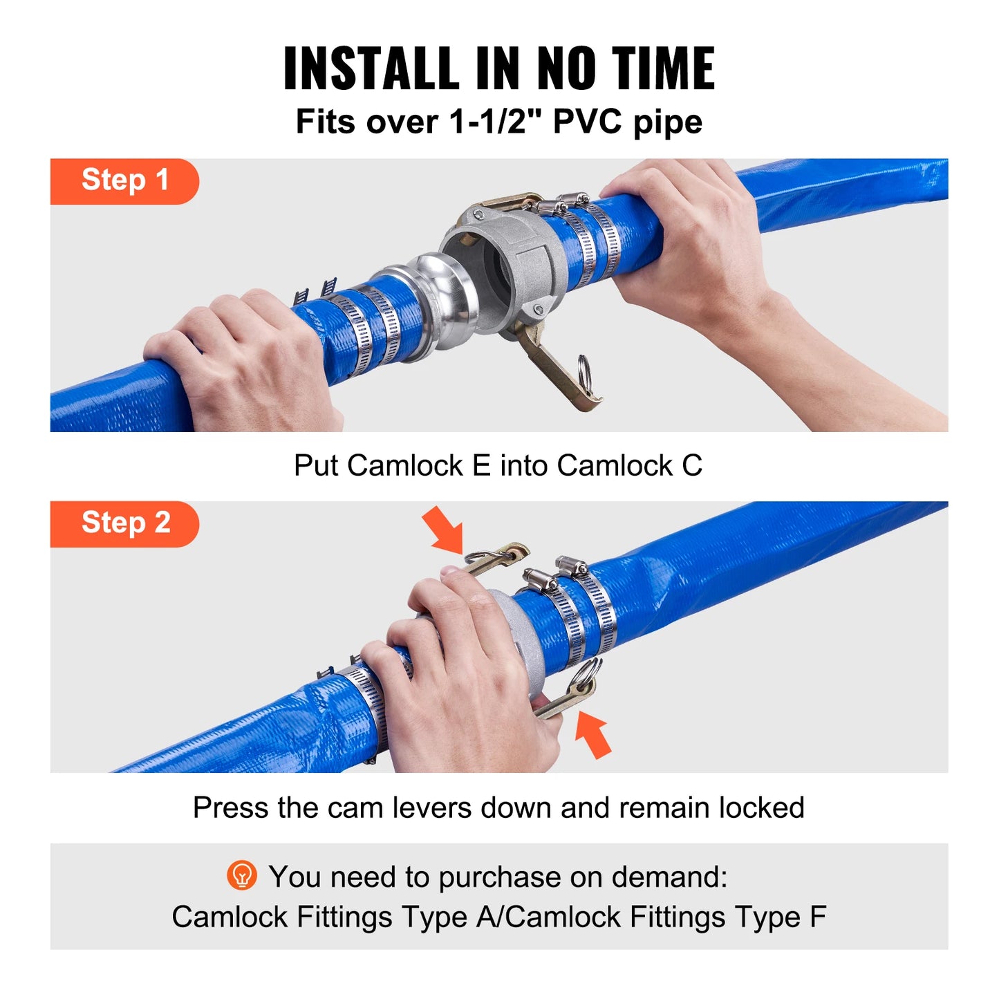 SucceBuy Pool Drain Hose 2 inch by 50ft Durable PVC Material  Clamps Fits Pumps Sand Filters Ideal for Pool Water Removal