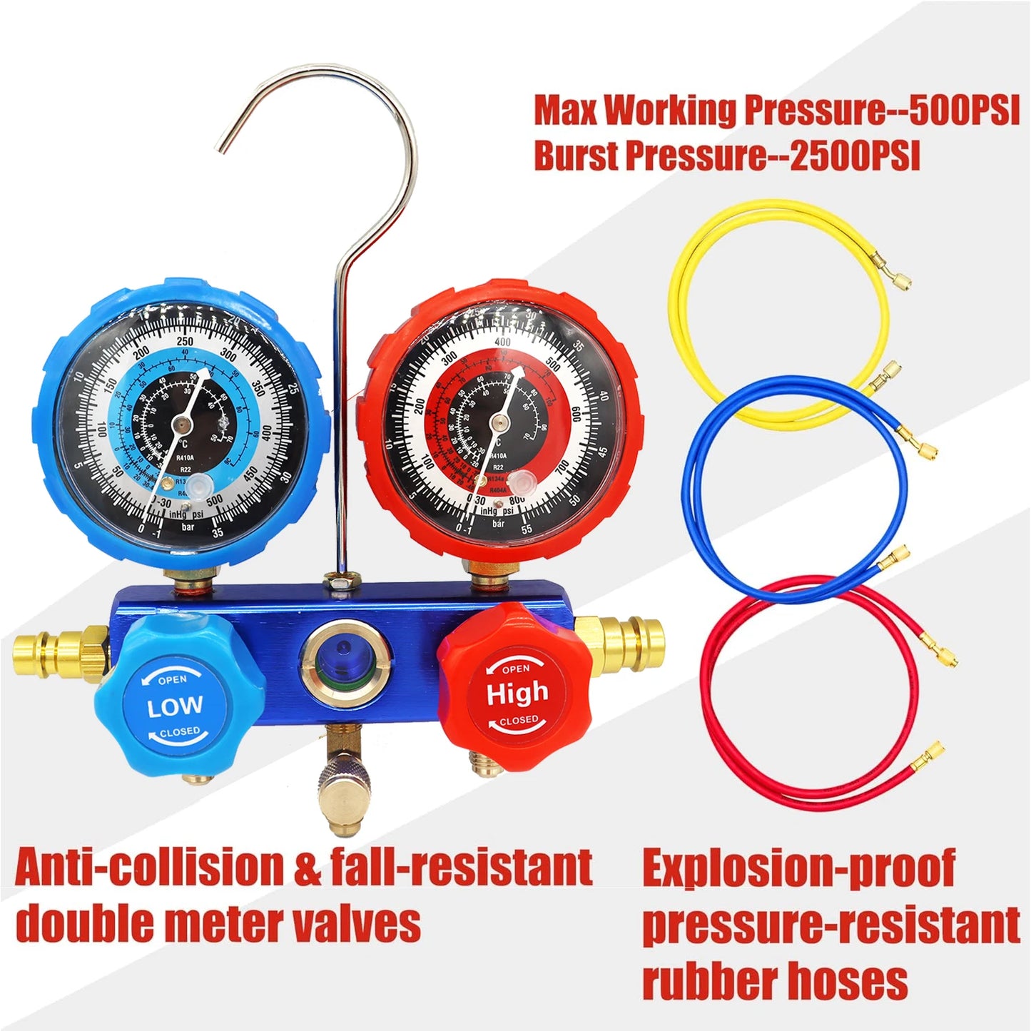 NEW Car Air Conditioning Pressure Manifold Gauge Hose Kit R22 R-410A R-134a R-404A Refrigerant Pressure Gauge Set Storage Box