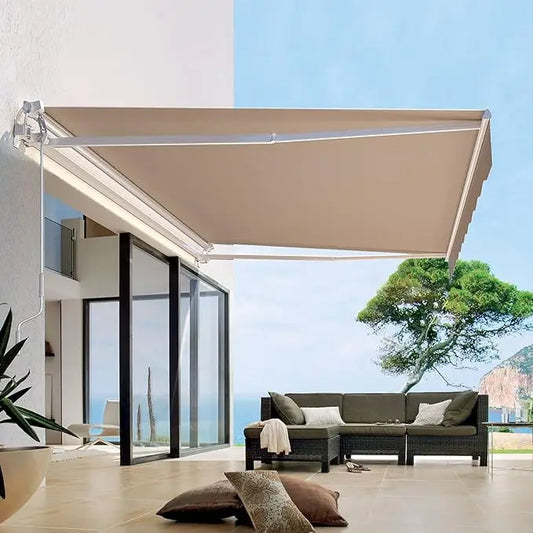 Manual Retractable Awning Sun Shade Patio Awning Cover Outdoor Patio Canopy Sunsetter Deck Awnings with Manual Crank Handle - Jimmys Supplies