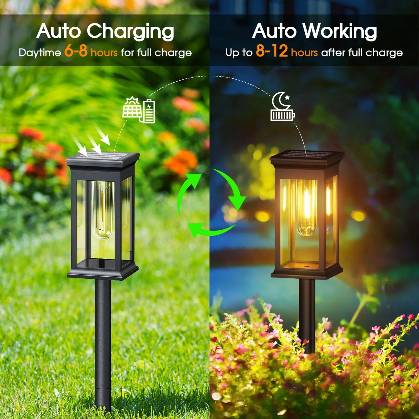 2/6/12 Pack [Upgraded] Solar Lights, 2700K Warm White, Super Bright 12Hrs, for Yard/Garden Walkway