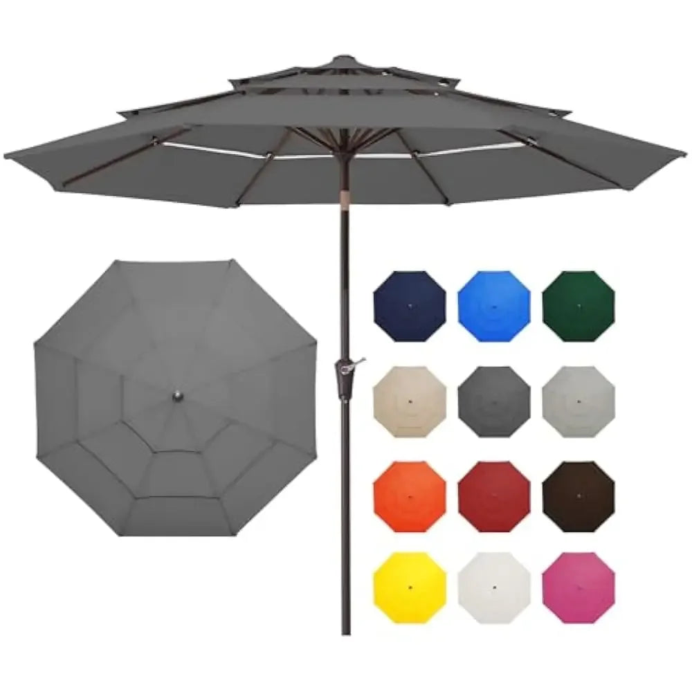 9FT 3 Tier Patio Umbrella Outdoor Umbrella Table Umbrellas  w/Push Button Tilt and UV Protection Outside Garden Pool Umbrella - Jimmys Supplies