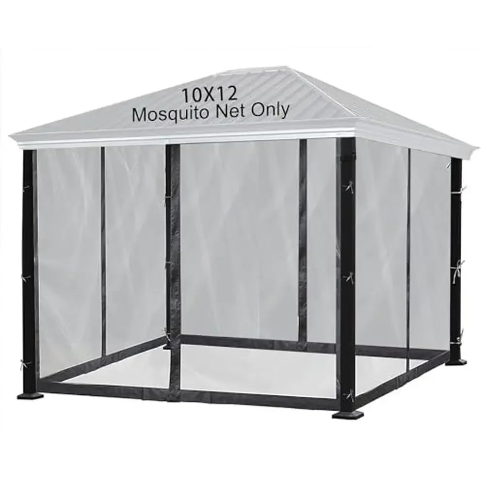 Universal 10x12 Outdoor Gazebo Canopy Mosquito Netting Black 4-Door Zipper 4-Panel Sidewall Curtain Durable Mesh Easy Install - Jimmys Supplies