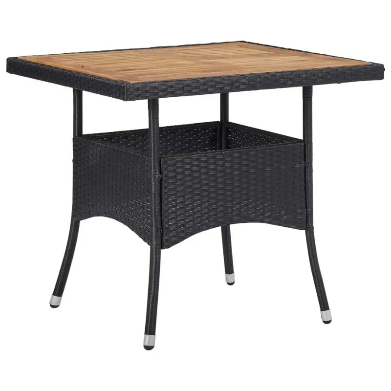 5-Piece Patio Dining Set in Black Poly Rattan and Acacia Wood for Outdoor Spaces - Jimmys Supplies
