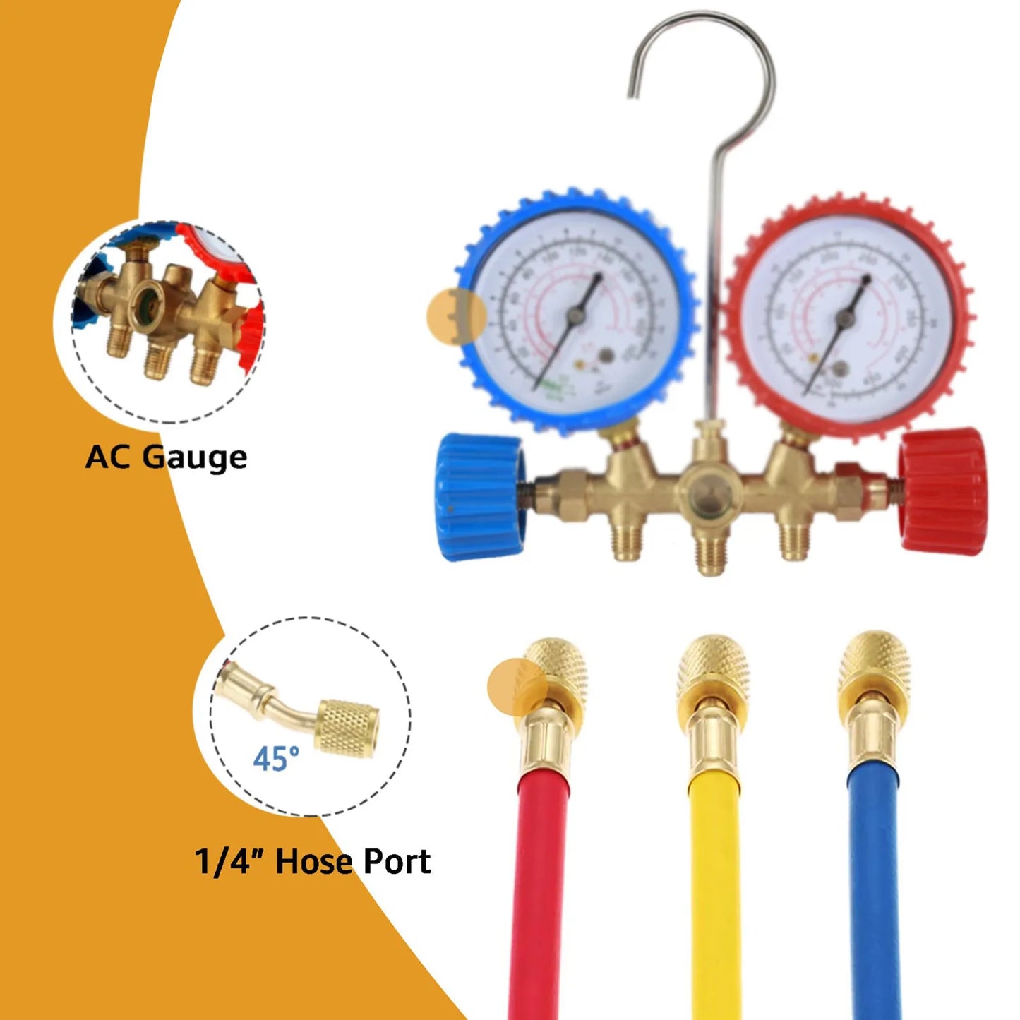 3pcs R134A R410 R22 800-4000 PSI Manifold Gauge Set A/C Refrigeration Charging Hose HVAC Refrigerant Hoses Set with Ball Valve