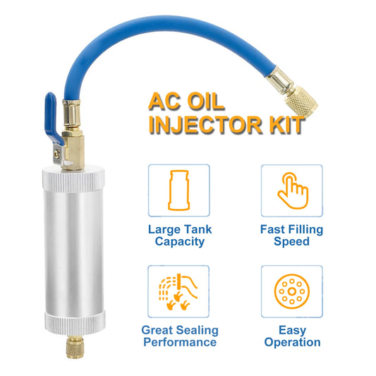 Oil Injector Tool R134A Compressor Oil Injector 1/4" SAE Connector R12 R22 Refrigerant System Automotive A/C Dye Injector Tool