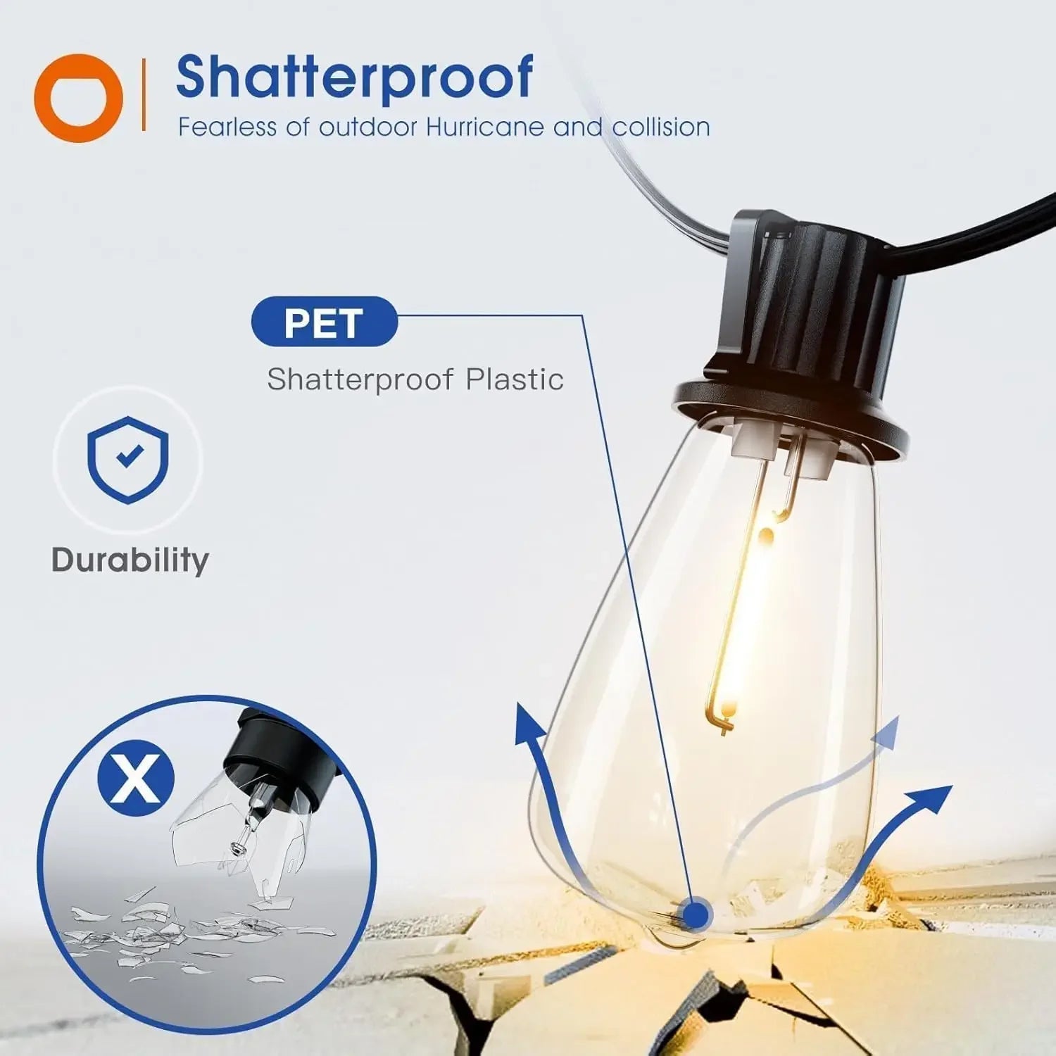 150FT LED Outdoor String Lights Waterproof Patio Lights Shatterproof Bulbs Dimmable Hanging Lights - Jimmys Supplies