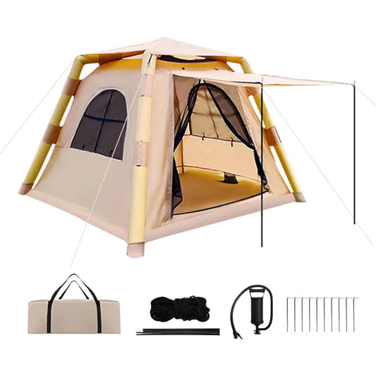 4 Season Inflatable Camping Tent for 2-4 People - Easy Set-up, Self-Supporting Air Tent With Hand Pump - Waterproof Blow Up