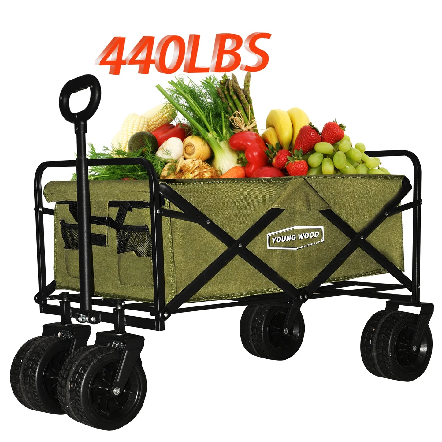 Green Camping Cart Outdoor Practical Convenient Spacious Stable Lightweight Foldable Compact in Size Suitable for Family Gatheri