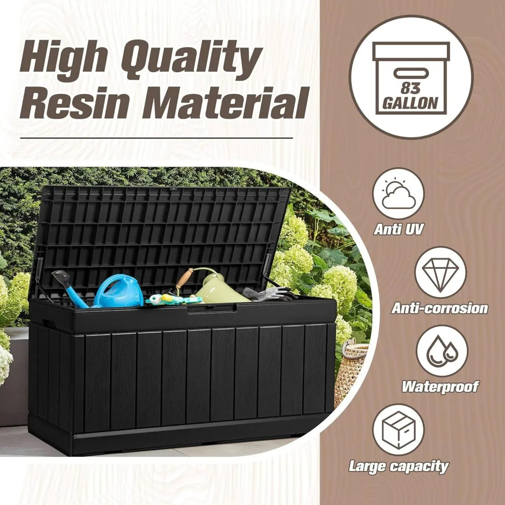 83 Gallon Outdoor Deck Box Large Resin Storage Box Black - Jimmys Supplies