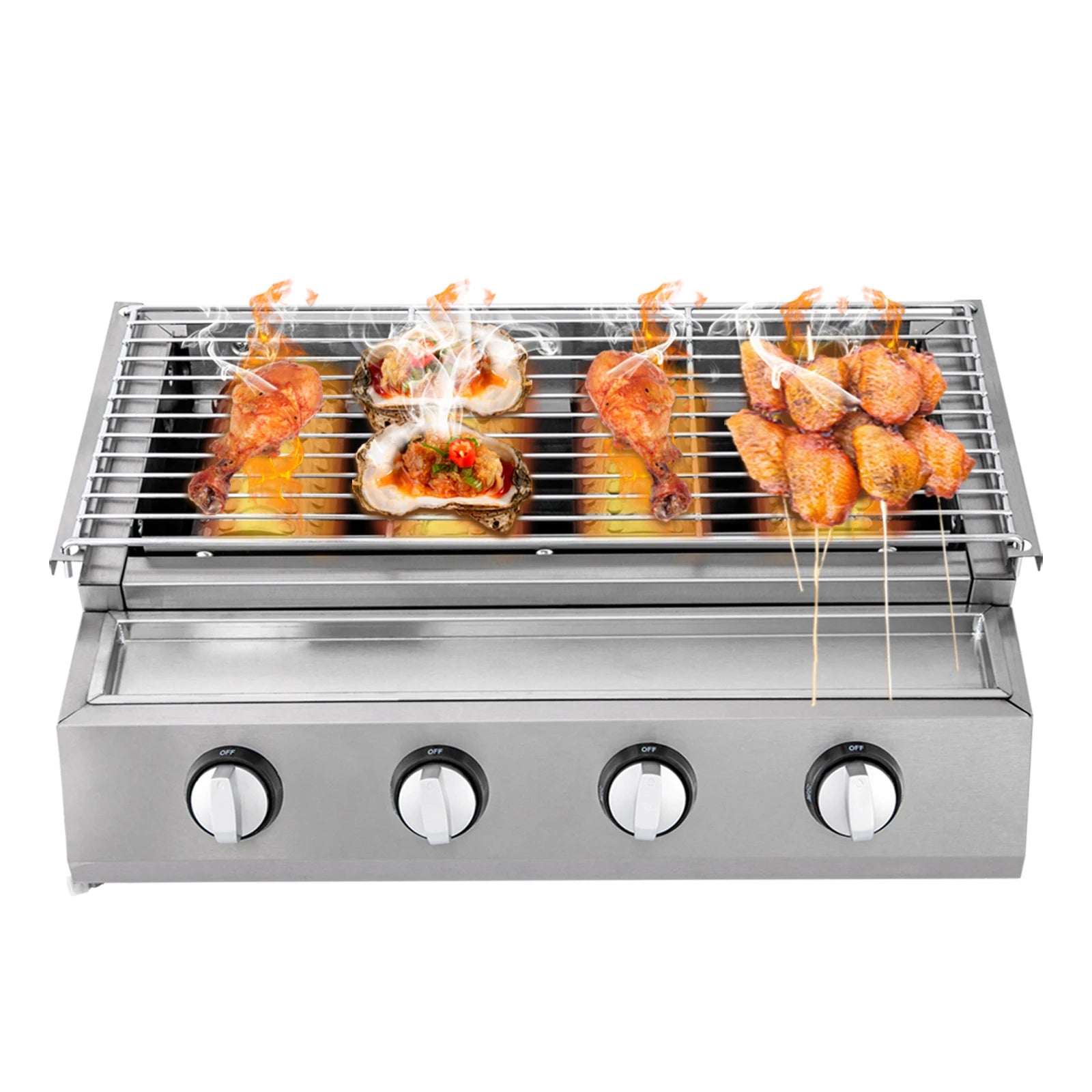 Stainless Steel Smokeless Barbecue Grill 4 Burners LPG Gas Grill Roaster Portable BBQ Grill Removable for Outdoor Patio Garden - Jimmys Supplies