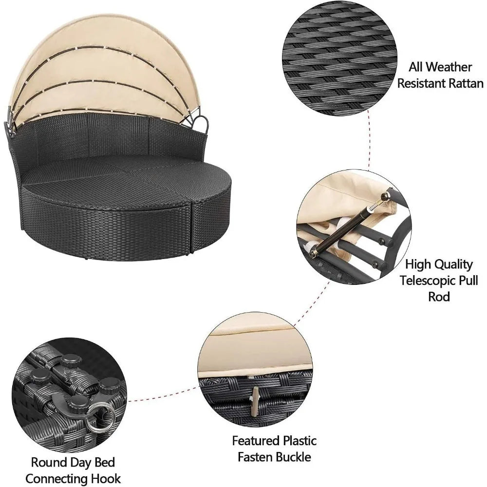 Small Outdoor Sofa Bed With Retractable Roof And Cushions - Jimmys Supplies