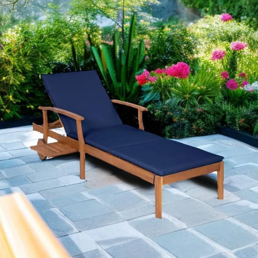 79x26in Acacia Wood Chaise Lounge Chair Recliner Outdoor Furniture - Jimmys Supplies