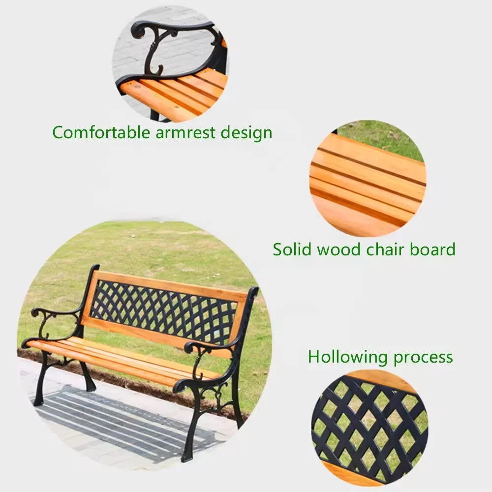 Legs Park Bench Wooden Bench With Back Steel Cast Iron Outdoor 2 Seater 7 Slats Manufacturer Outdoor Furniture Modern 5 Pcs