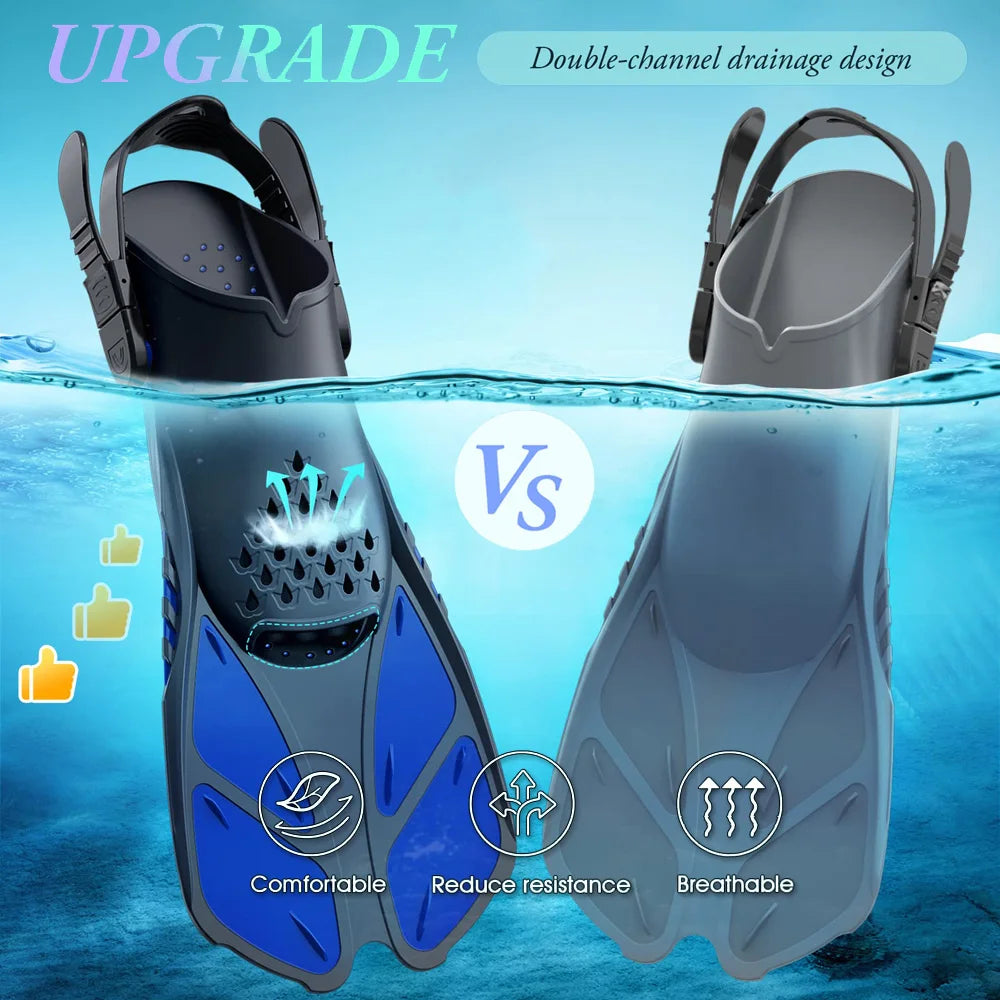 Adjustable Snorkel Fins with Buckles Short Silicone Swimming Flippers Open Heel Travel Size for Adults Men and Women - Jimmys Supplies