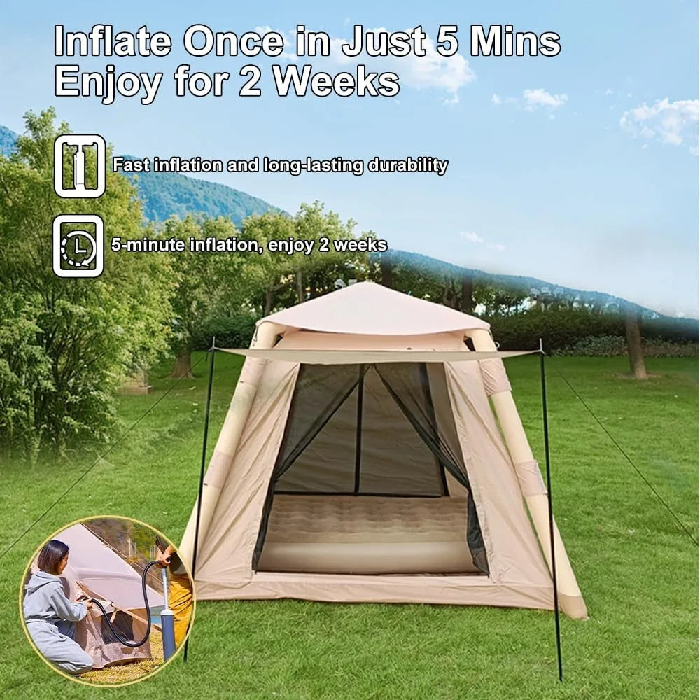 4 Season Inflatable Camping Tent for 2-4 People - Easy Set-up, Self-Supporting Air Tent With Hand Pump - Waterproof Blow Up
