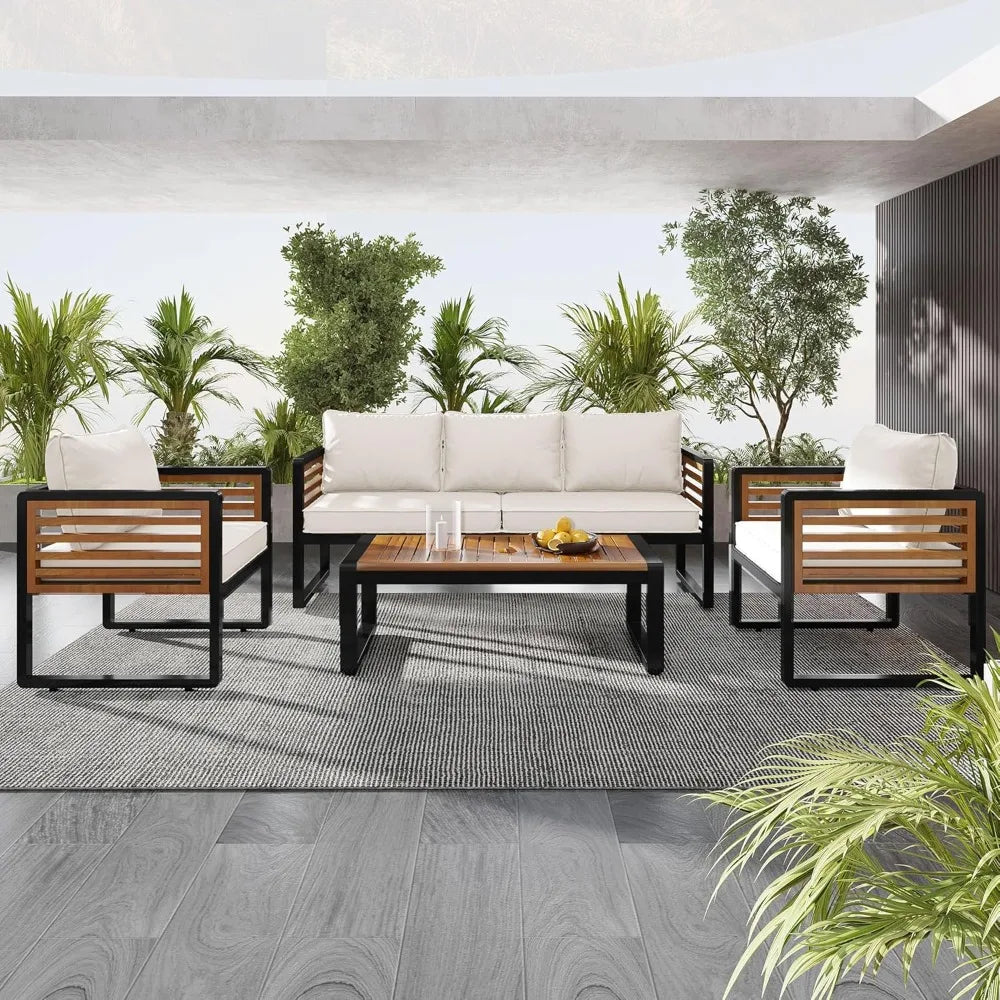 4-Pieces Outdoor Patio Sectional Sofa Set with Table - Jimmys Supplies