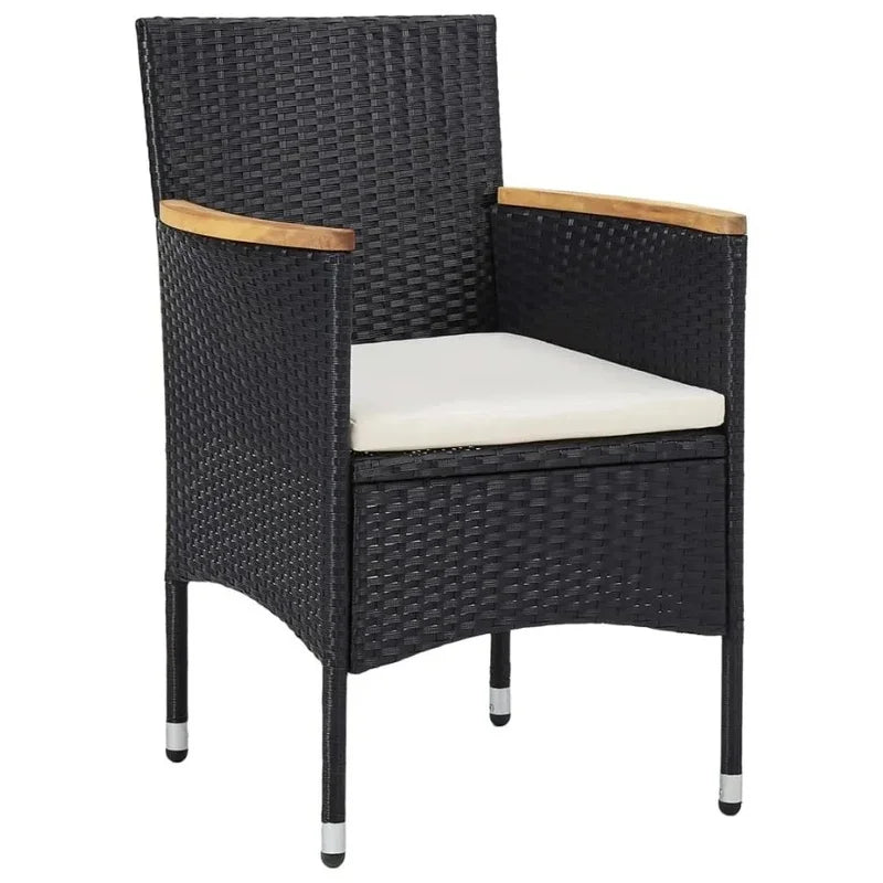 5-Piece Patio Dining Set in Black Poly Rattan and Acacia Wood for Outdoor Spaces - Jimmys Supplies