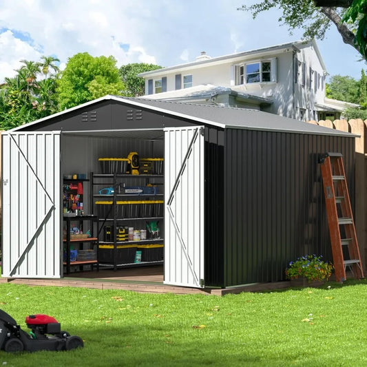 10x10 FT Outdoor Storage Shed with Lockable Doors Grey - Jimmys Supplies