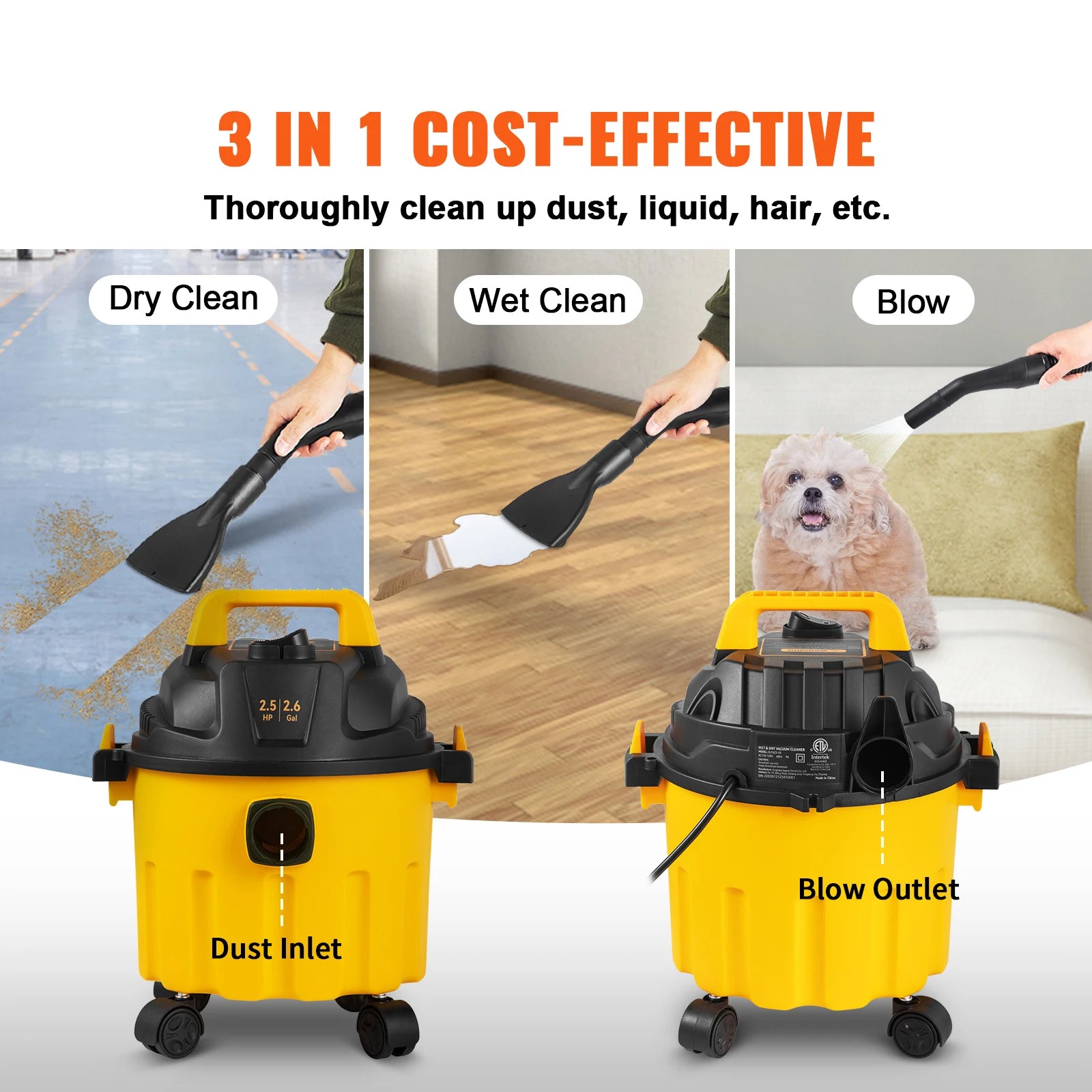 VEVOR Wet Dry Vac 2.6 Gallon 2.5 Peak HP Portable Vacuum - Jimmys Supplies