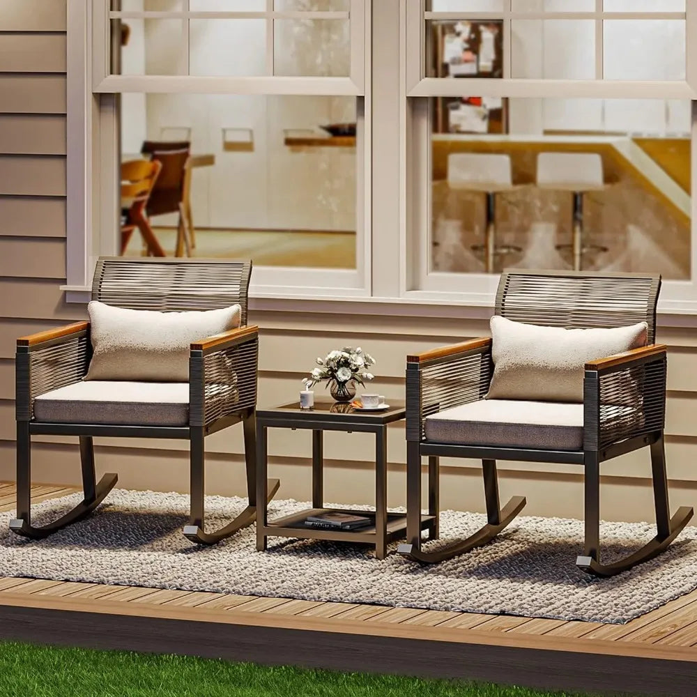 Patio Wicker Rocking Chair Outdoor Conversation Bistro Set - Jimmys Supplies