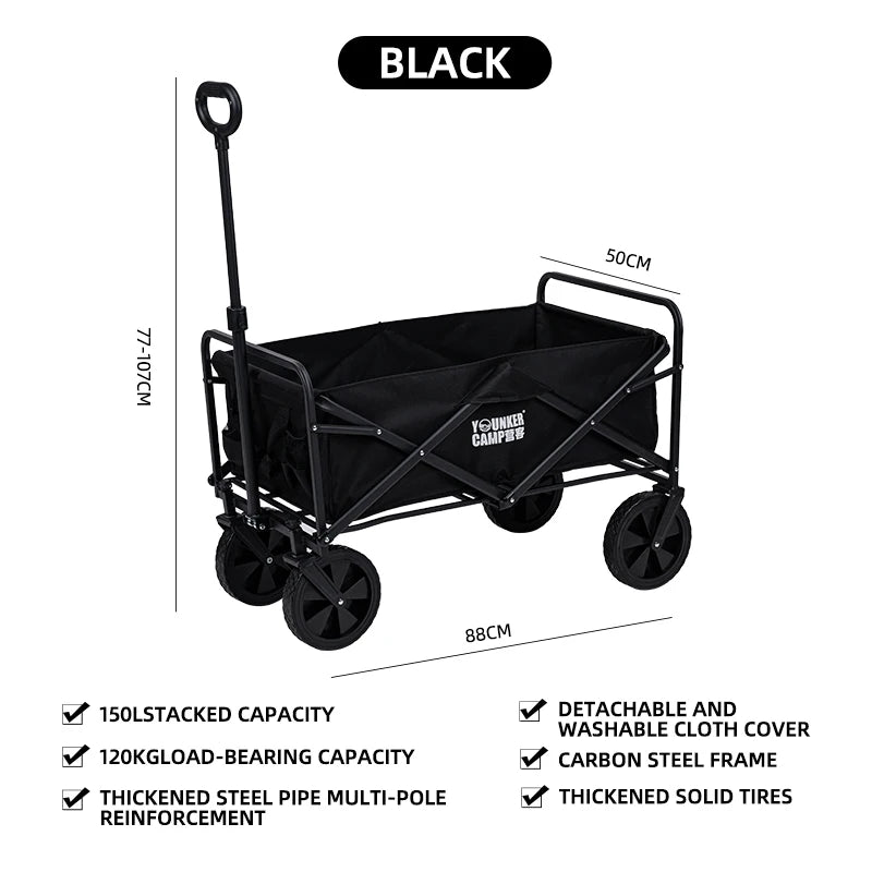 Collapsible Folding Utility Beach Wagon Cart Heavy Duty Large Capacity Fold Wagon Outdoor Trolley Portable Camping Cart