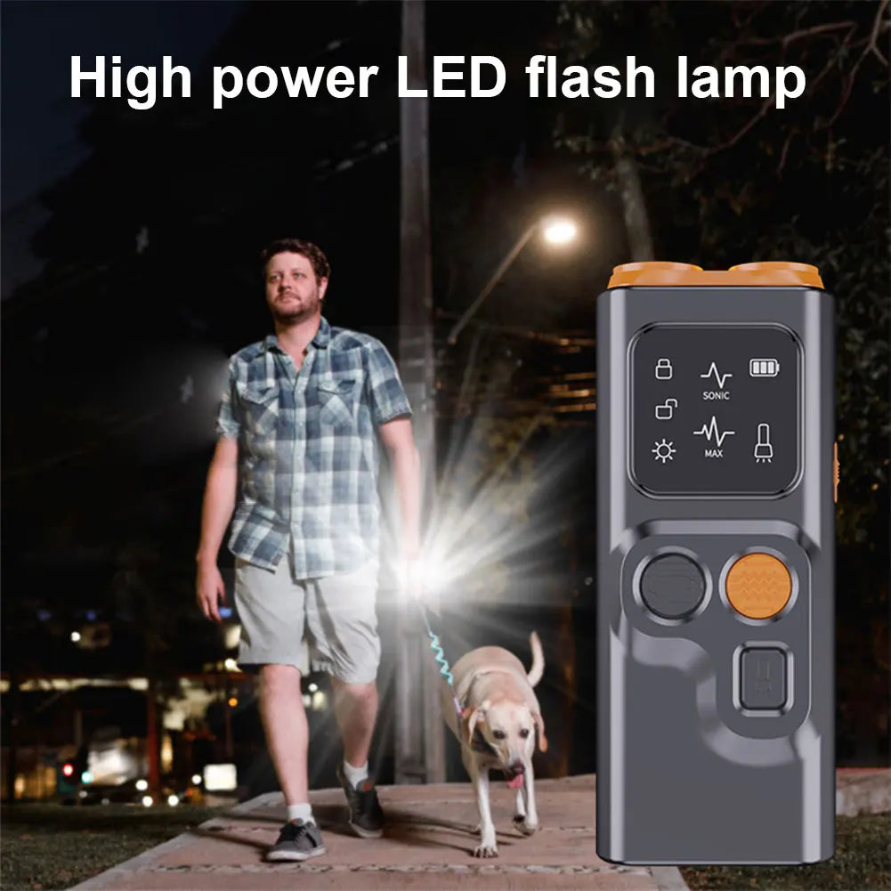 Rechargeable Sonic Anti Dog Bark Deterrent Device with Dual Ultrasonic Emitter LED Flashlight Shock Bark Collar Alternative - Jimmys Supplies