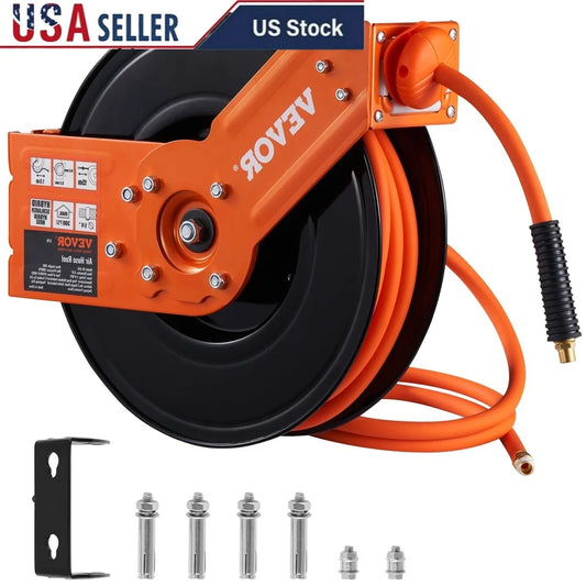 Retractable Air Hose Reel 3/8in x 50ft 300PSI Auto-Rewind with 180° Mount Garage Workshop Air Compressor Heavy Duty