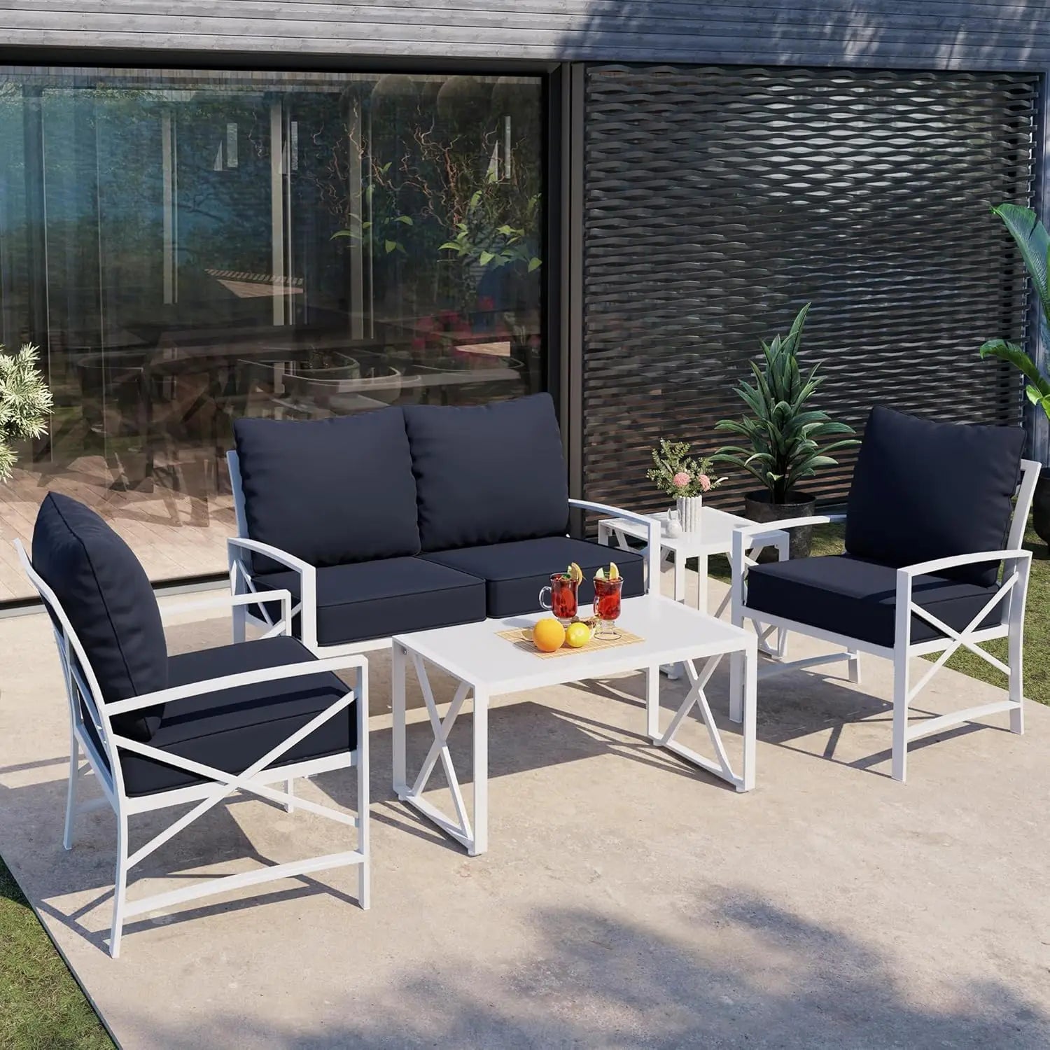 Patio Furniture Sectional Set Outdoor Metal Conversation Set with Coffee Table for Patio Backyard Balcony - Jimmys Supplies