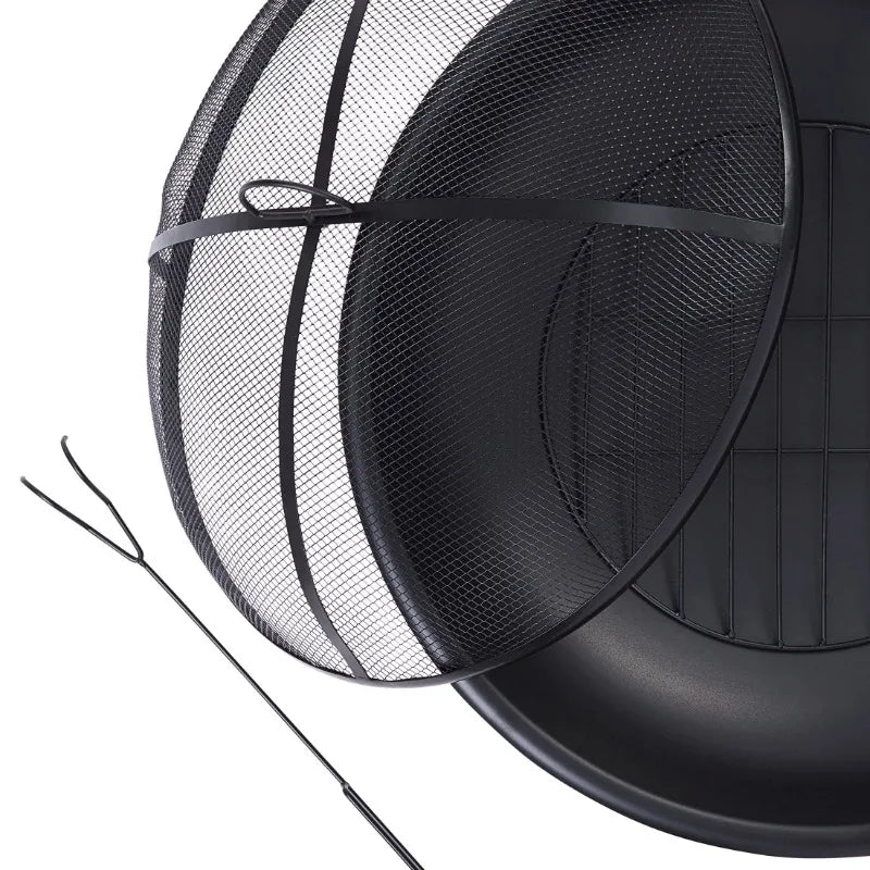 26 Inch Round Iron Outdoor Fire Pit Black for Wood Burning - Jimmys Supplies