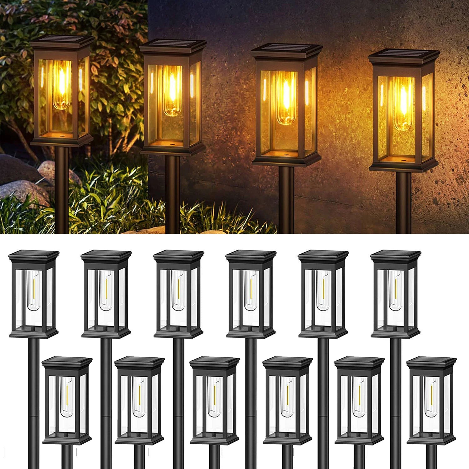 2/6/12 Pack [Upgraded] Solar Lights, 2700K Warm White, Super Bright 12Hrs, for Yard/Garden Walkway - Jimmys Supplies