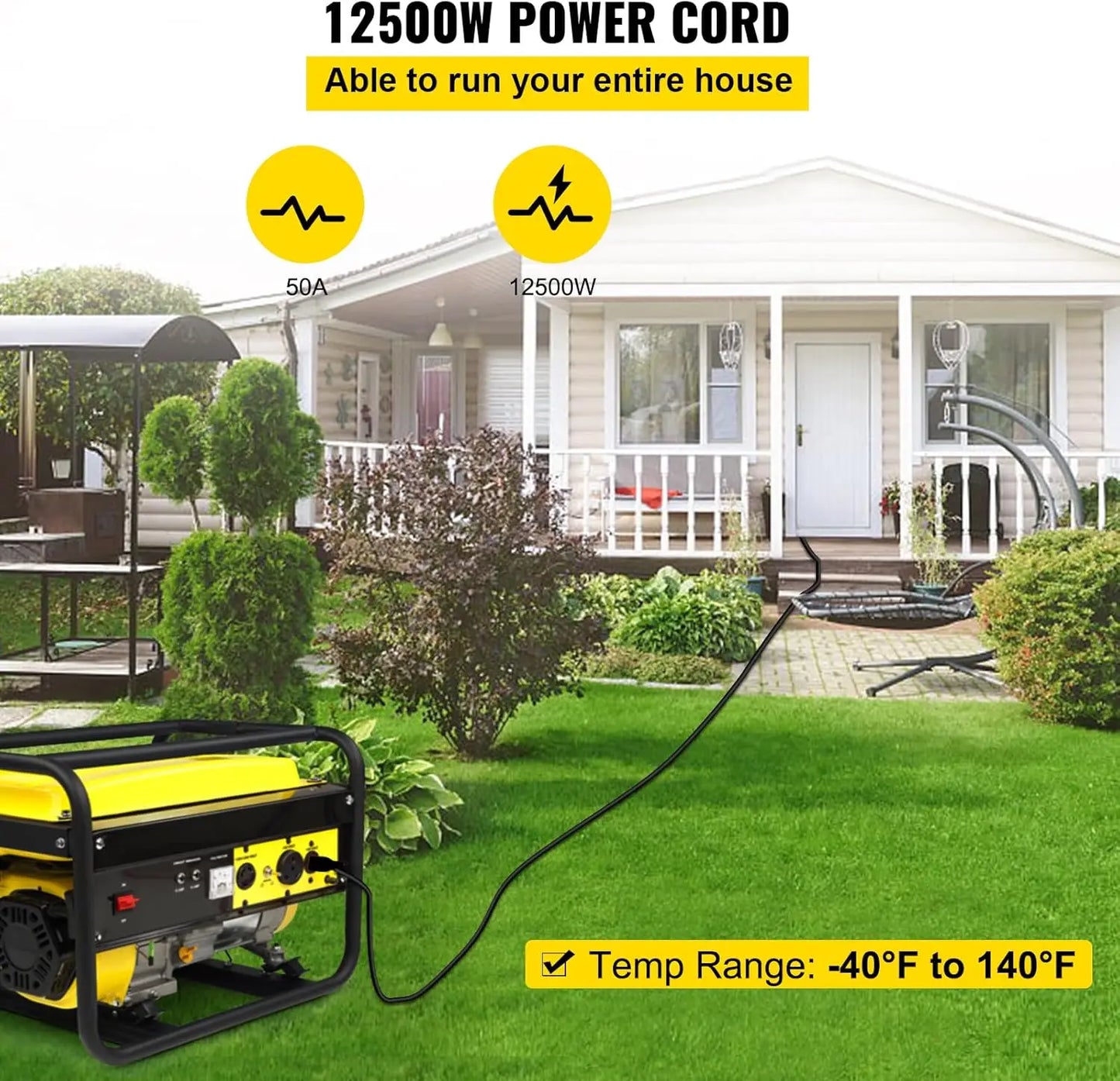 50FT 50Amp Generator Extension Cord 6 Gauge STW 6/3+8/1 RV Power Cord NEMA 14-50P to Bare Wire