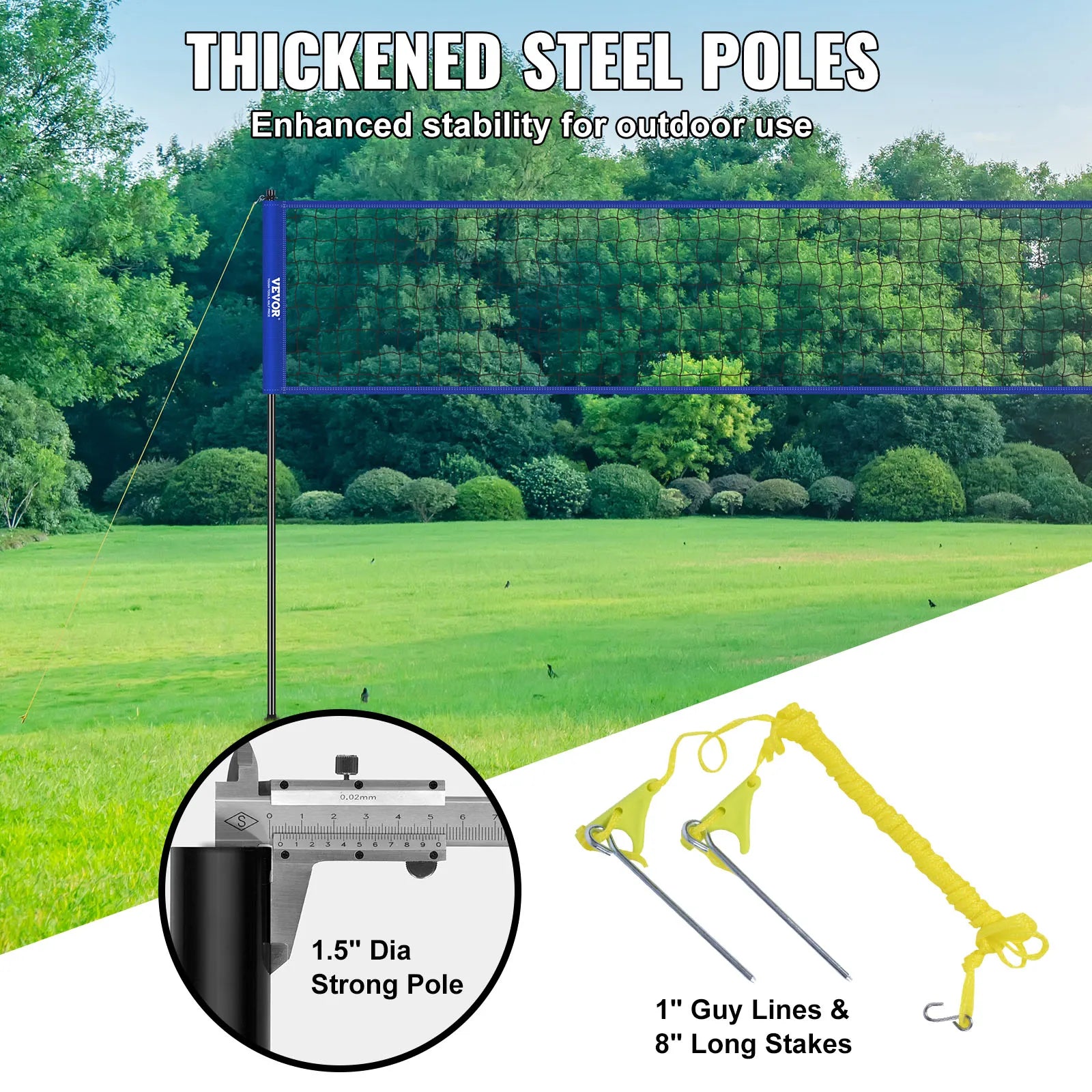 VEVOR Outdoor Volleyball Net System Adjustable Height Steel Poles with PVC Volleyball Pump Carrying Bag for Backyard Beach Lawn - Jimmys Supplies